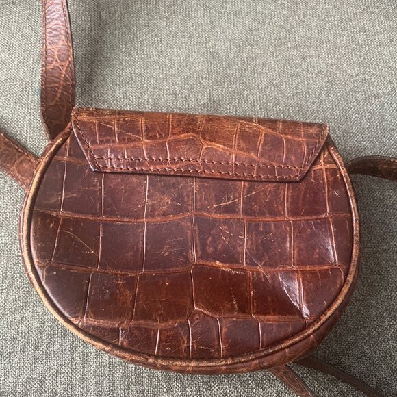 Aigner Dark Brown Croc Embossed Leather Logo Flap Crossbody Bag - Picture 3 of 8